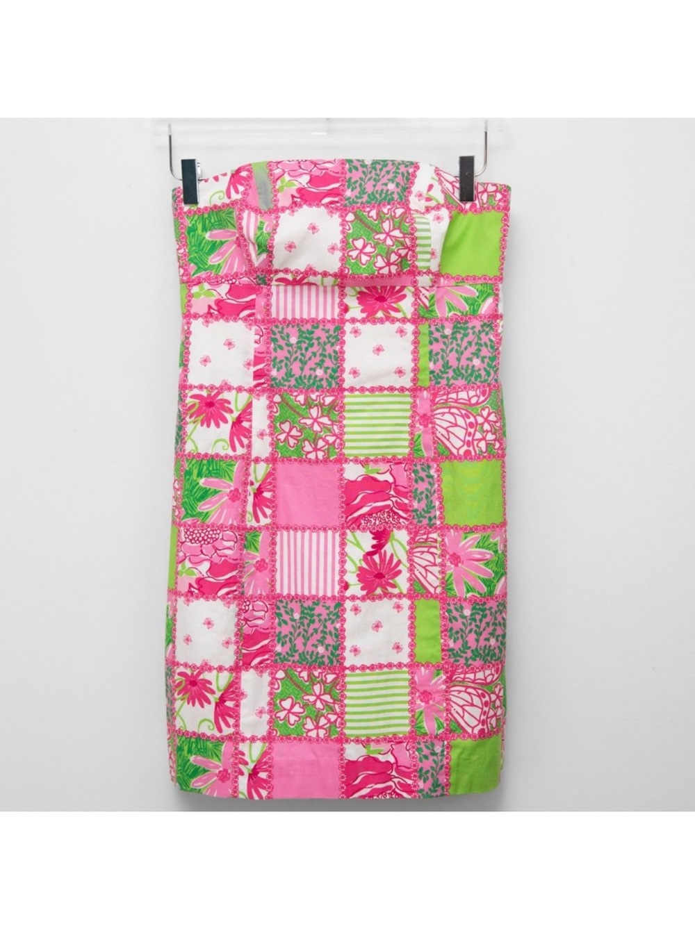 Lilly Pulitzer Franco Mini Dress Strapless Patchtastic Pattern Pink Green Size 4